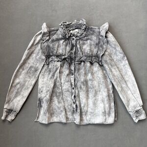 Isabel Marant Étoile Idety Ruffle Denim Cotton Long Sleeve Shirt Gray Women's 38